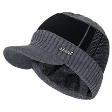 Load image into Gallery viewer, Unisex Warm Winter Hat With Brim Plush Fur Lined Knit Cap Sports Label Thicken Winter Hats For Men