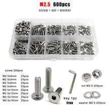 Load image into Gallery viewer, 1 Box M1.6 M2 M2.5 M3 M4 M5 M6 M8 304 Stainless Steel CM Hexagon Socket Allen Ultra Thin Flat Wafer Head Screw Bolt Nut Set Kit