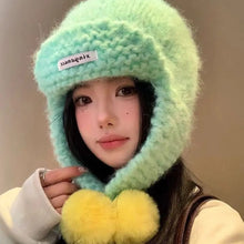 Load image into Gallery viewer, New Polyester Knitted Cap Casual Warm Earmuffs Hat Sweet Windproof Cycling Cap Women Men