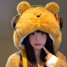 Load image into Gallery viewer, Thickened Warm Winter Hat Woolen Velvet Bear Ear Cap Hamburger Ear Protection Beanies Hat Women