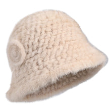 Load image into Gallery viewer, Women's Winter Gneuine Mink Fur Textile Knitted Bucket Hat Real Fur Fluffy Fishman Cap Cold Weather Warm Hats For Lady Luxury