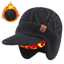 Load image into Gallery viewer, Thermal Knit Beanie with Brim & Ear Flaps, Fleece Lined Winter Hat for Skiing Outdoor Sports Work