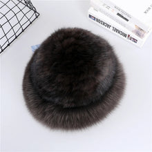 Load image into Gallery viewer, Women's Luxury Genuine Sable Fur Knitted Beanie Hat Bucket Caps Lady Fashion Fox Fur Trimming Mink Fur Hats Warm Soft Fluffy