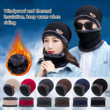 Load image into Gallery viewer, Winter Hat For Men Fleece Scarf Women Neck Leather Knitted Cap Thick Wool Neck Warmer Balaclava Ski Mask Skullies Beanies