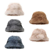 Load image into Gallery viewer, Warm Fluffy Fur Bucket Hat Cold Thicken Fisherman Hat Ear Protection Snowy Day Panama Cap for Outdoor Skiing Cycling Activities