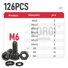 Load image into Gallery viewer, 1140 Black Steel Socket Head Hex Round Cap Screws Set M2 M3 M4 M5 M6 Grade 12.9 DIN912 Allen Bolts Nuts Assortment Kit Tool Box