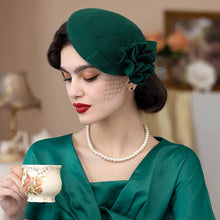 Load image into Gallery viewer, Party Fedora Hat Fashion Luxury Beanies Elegant British 100% Wool Felt Hat Photography Flower Beret with Veil for Ladies Wear