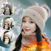 Load image into Gallery viewer, Casual Windproof Knitted Woolen Cap Thickened Neck Warmer Beanies Hat Cold-proof Keep Warm Pompoms Hat for Women
