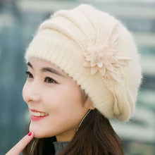 Load image into Gallery viewer, Keep Warm Knitted Wool Winter Flower Hat Warm Soft Mom Hat Pure Color Female Berets Autumn Winter
