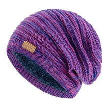 Load image into Gallery viewer, New Style Unisex Slouchy Winter Hats Men Women Striped Mix Warm Beanie Cap NIU Label Decor Plush Fur Lined Winter Knitted Hat