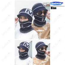 Load image into Gallery viewer, Winter Unsex Crochet M Letter Pattern Knit Thickening Fleece Lined Windproof Skull Hat Cycling Ski Head Neck Face Warm Mask Cap