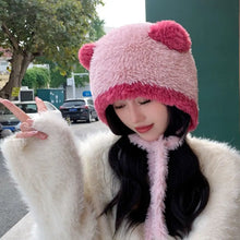 Load image into Gallery viewer, Fashion Bear Ear Knitted Hat Coldproof Windproof Ear Protection Hat Keep Warm Thickened Pompoms Hat for Women Girls