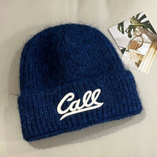 Load image into Gallery viewer, Warm Knitted Hat Letter Embroidered Solid Color Woolen Hats Large Head Circumference Double Folded Edges Knit Hats Autumn Winter