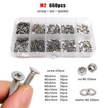 Load image into Gallery viewer, M1.6 M2 M2.5 M3 M4 M5 M6 M8 GB819 304 A2 Stainless Steel Cross Phillips Flat Countersunk Head Screw Bolt Nut Washer Set Kit Box
