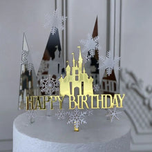 Load image into Gallery viewer, Snow Castle Cake Topper Acrylic Frozen Princess Happy Birthday Flags For Girls Childs Cartoon baking Cake Decoration