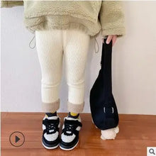 Load image into Gallery viewer, Solid Kids Girls Leggings Cotton Knit Leggings for Girls Winter Baby Pants Warm Thick Plus Velvet Toddler Girls Leggings LZ543