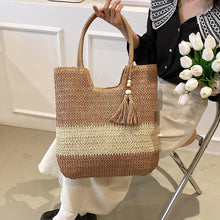 Load image into Gallery viewer, Straw Beach Bag Summer Woven Tote Bag with Tassels Large Shoulder Bag for Women Straw Purses and Handbags Rattan Boho Bag Raffia