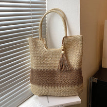 Load image into Gallery viewer, Straw Beach Bag Summer Woven Tote Bag with Tassels Large Shoulder Bag for Women Straw Purses and Handbags Rattan Boho Bag Raffia