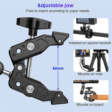 Load image into Gallery viewer, Super Clamp Camera Clamp Mount Monitor 360° Ballhead Magic Arm Adapter with1/4"-20 3/8" for Canon Nikon DSLR Camera/Gopro/Lights
