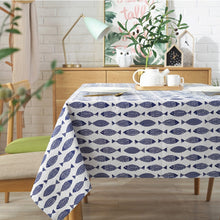 Load image into Gallery viewer, Thicken Cotton Linen Tablecloth Simple Blue Fish Print Cover Japanese Style Washable Table Cloth for Wedding Tea Table