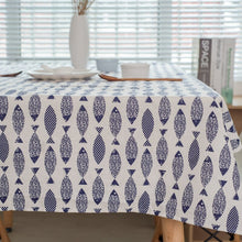 Load image into Gallery viewer, Thicken Cotton Linen Tablecloth Simple Blue Fish Print Cover Japanese Style Washable Table Cloth for Wedding Tea Table