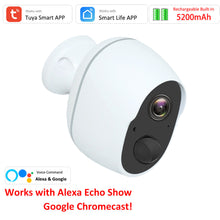 Load image into Gallery viewer, Tuya Smart Leven 5200mAh Oplaadbare Batterij IP65 Outdoor Draadloze WIFI 1080P IP Surveillance Sirene Batterij Camera Alexa Google