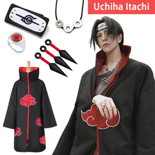Load image into Gallery viewer, Uchiha Itachi Akatsuki Red Cloud Cloak Anime Naruto Ninja Cosplay Costume Headband Necklace Halloween Cloak Adult Child