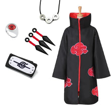 Load image into Gallery viewer, Uchiha Itachi Akatsuki Red Cloud Cloak Anime Naruto Ninja Cosplay Costume Headband Necklace Halloween Cloak Adult Child