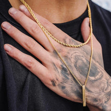 Load image into Gallery viewer, 3D Vertical Bar Necklaces for Men, Layering Stainless Steel Geometric Pendant, Layered Wheat Rope Cuban Chain, Boy Collar