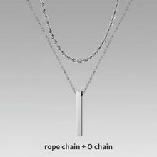 Load image into Gallery viewer, 3D Vertical Bar Necklaces for Men, Layering Stainless Steel Geometric Pendant, Layered Wheat Rope Cuban Chain, Boy Collar