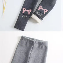 Load image into Gallery viewer, Winter Girls Warm Leggings Outwear Kids Cartoon Thick Velvet Pants for Baby Girls Cute Cat Pattern Trousers