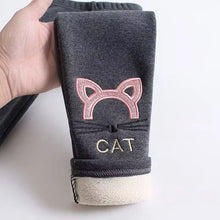 Load image into Gallery viewer, Winter Girls Warm Leggings Outwear Kids Cartoon Thick Velvet Pants for Baby Girls Cute Cat Pattern Trousers
