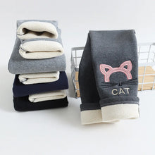 Load image into Gallery viewer, Winter Pants for Girls Warm Lambs Wool Thick Leggings Cartoon Cat Embroidery Cotton Trousers Kids Children 3-12 Years Clothing