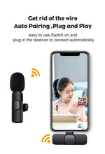Load image into Gallery viewer, Wireless Lavalier Microphone Portable Audio Video Recording Mini Mic for iPhone Android Live Broadcast Gaming Phone Mic