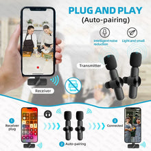 Load image into Gallery viewer, Wireless Lavalier Microphone Portable Audio Video Recording Mini Mic for iPhone Android Live Broadcast Gaming Phone Mic