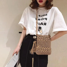 Load image into Gallery viewer, Women Hollow Tassel Straw Bag Summer Vacation Travel Beach Bag ladies CrossbodyLipstick Cosmetic Bag Women'S Bag 2023 Summer New