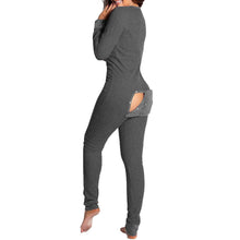 Load image into Gallery viewer, Women's Pajamas Onesies Sleepwear Button-down Front Sexy Buttoned Flap Pijama V-neck Long Sleeve Jumpsuit Female Home Clothes