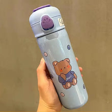 Load image into Gallery viewer, 500Ml Cartoon Thermos Thermos Double Wall Tumbler Handle Children Water Bottle With Straw Vacuum Flask Water Bottle