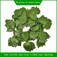 Load image into Gallery viewer, 3PCs Artificial Rattan Vines Artificial Green Leaf Grape Leaves Decorative Rattan