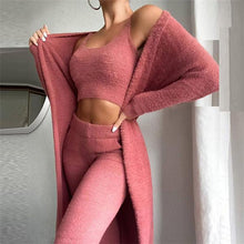 Load image into Gallery viewer, Women's Coral Fleece Pajama Set Autumn Winter Pajamas 3 Three-piece Pajama Vest + Trousers + Jacket Three-piece Suit