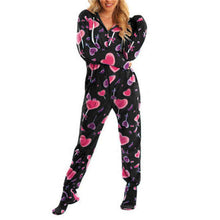 Load image into Gallery viewer, Women Spring Autumn Hooded Jumpsuit Print Warm Long Sleeve Casual Loose Romper Lady Home Pajamas