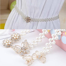 Load image into Gallery viewer, Women Chain Dress Belt Elegant Ladies Waistband Pearl Beads Elastic Belt Waist White Belt Stretchy