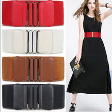 Load image into Gallery viewer, Fashion Womens Ladies Faux Leather Wide Elastic Buckle Thin Waist Belt Hot