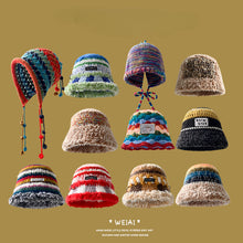 Load image into Gallery viewer, Winter colorful christmas hat vintage knitted wool hat warm plush bucket hat
