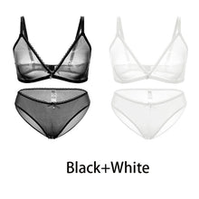 Load image into Gallery viewer, Varsbaby Sexy Ladies See-through Plus Size Bra Low Waist Panties 2Pcs