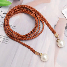 Load image into Gallery viewer, Fashion Woven Leather Dice Dress Imitation Pearl Thin Belt