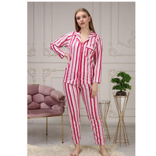 Load image into Gallery viewer, Women's Striped Masculine Collar Pajamas Set