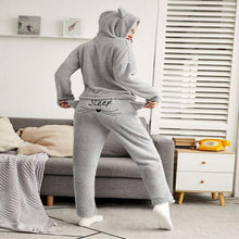 Load image into Gallery viewer, Nightgowns Solid Color Warm Pajamas Set Long Sleeve Tops+ Pant Two Piece Cute Cat Print Hooded Sleeping Pajamas Hoodie