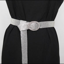 Load image into Gallery viewer, Shiny Rhinestone Waist Belt Gold Silver Buckle Patchwork Adjustable Waistband Chic Streetwear Lady Jewelry Waist Belts
