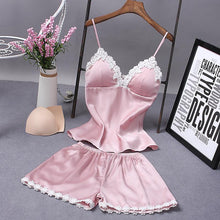 Load image into Gallery viewer, Woman Sexy Lace Pajamas Nightdress Shorts Twinset Sleepwear